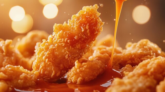 fried chicken strips poured with sauce