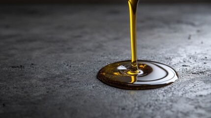Golden Liquid Pouring onto Dark Surface