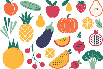 Colorful Collection of Stylized Fruits and Vegetables