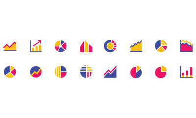 Colorful and Black & White Chart and Analytics Icons Set Data Visualization and Graph Symbols
