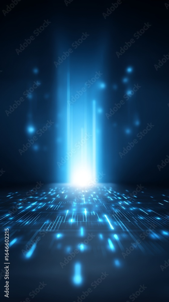 Aufkleber futuristic abstract technology background with glowing blue lights and radiant energy rays creating 