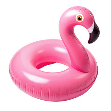 Pink flamingo inflatable pool float isolated on transparent background