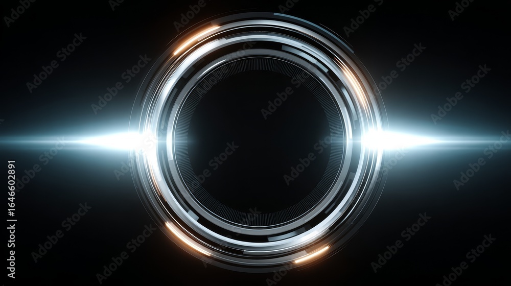 Poster Close up macro shot capturing the intricate details of a photographic lens with a vibrant glowing light source emerging from within producing stunning optical flares and a dreamy bokeh effect.