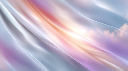 Obraz premium Vibrant atmospheric landscape featuring a dreamy celestial sky with soft fluffy clouds floating against a beautiful gradient of pastel pink and serene blue hues for a tranquil backdrop.