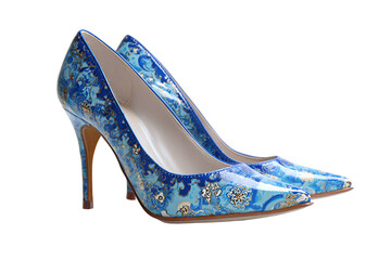 Obraz premium Elegant Blue High Heels Floral Pattern Stylish Footwear