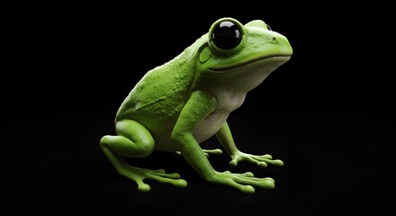 Obraz premium Detailed Realistic Green Tree Frog Sitting Against Dark Background Illustration