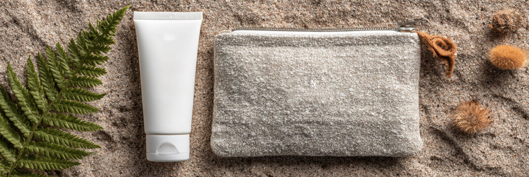 NATURKOSMETIK-TUBE UND &Ouml;KO-ETUI AUF RAUER OBERFL&Auml;CHE