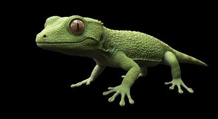 Obraz premium Realistic 3D Render of a Green Gecko Isolated on Black Background