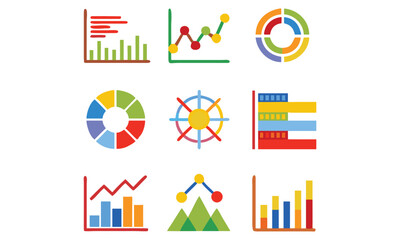 Obraz premium Colorful and Black & White Chart and Analytics Icons Set Data Visualization and Graph Symbols