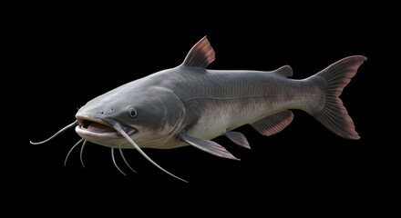 Detailed Realistic Rendered Isolated Channel Catfish Swimming Up Close Illustration
