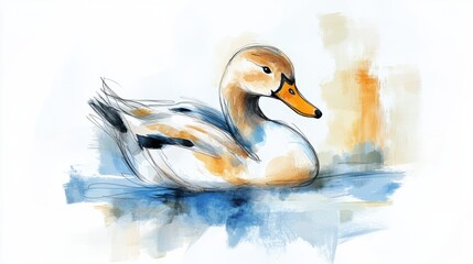 Serene duck floating on water in abstract art style