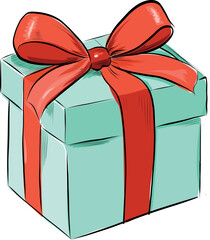 Turquoise gift box with ribbon holiday present illustration
