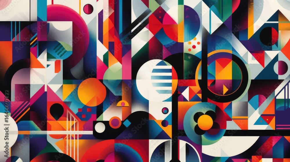 Poster colorful abstract geometric shapes and patterns. digital artwork of vibrant color of shape with over