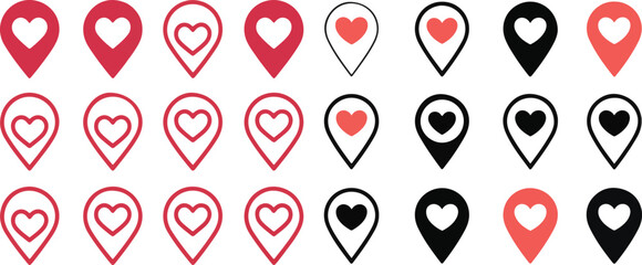 Collection of heart shaped location pointers