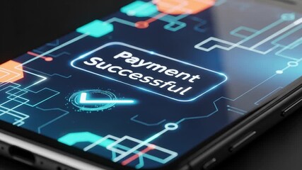 Smartphone showcasing successful digital payment transaction with abstract tech patterns, for secure digital finances and technology concept visuals - Powered by Adobe