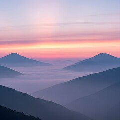 Obraz premium Ethereal Dawn: Silhouetted Mountains Rise Above a Serene Cloud Inversion