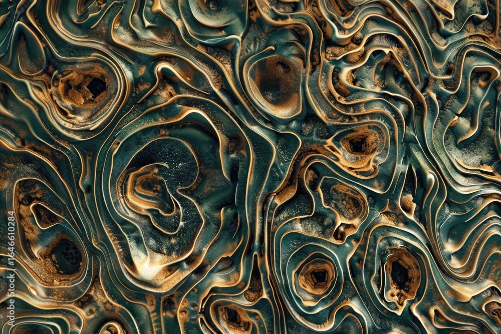 Poster Wavy blue abstract texture with layered shapes. Background image of 3D rendering artwork of curve line with gradient color and layered texture. Digital artwork for modern and fluid design. AIG51.