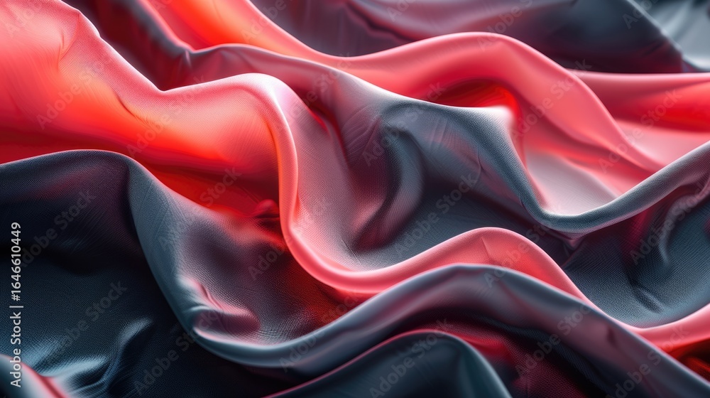 Poster abstract black and red fabric with wavy folds. 3d digital art with strong contrast and depth. backgr
