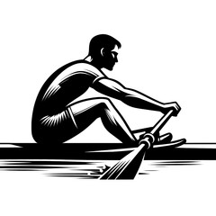 Single Rowing Athlete in Sculling Boat Silhouette