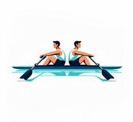 Double Rowing Athletes in Sculling Boat Illustration