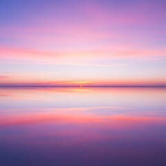Obraz premium Tranquil Pastel Horizon: Symmetrical Reflection of Sky on Calm Water, A Minimalist Landscape of Serenity.