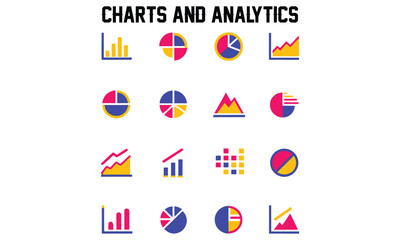 Colorful and Black & White Chart and Analytics Icons Set Data Visualization and Graph Symbols