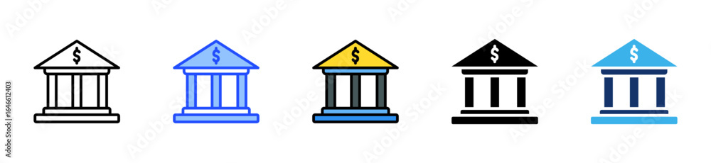 Poster bank building icon collection with multiple styles