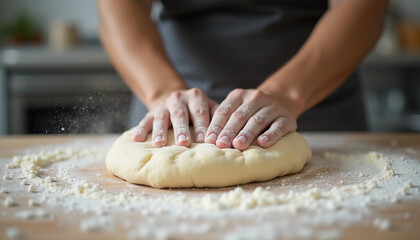 Kneading Dough in Cozy Kitchen Hands