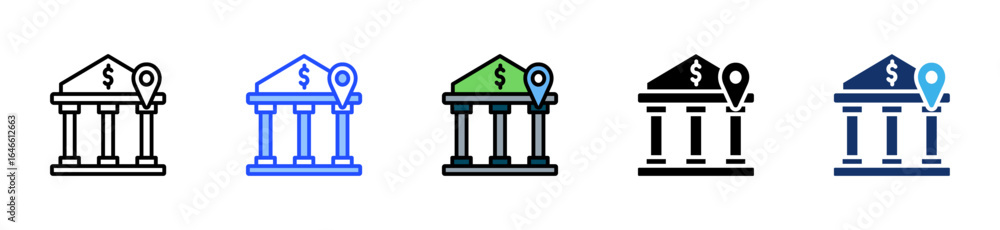 Poster bank branch icon collection with multiple styles