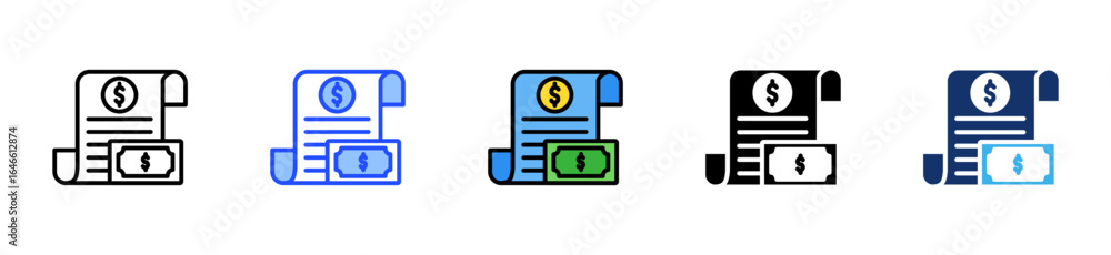 Poster bill payment icon collection with multiple styles