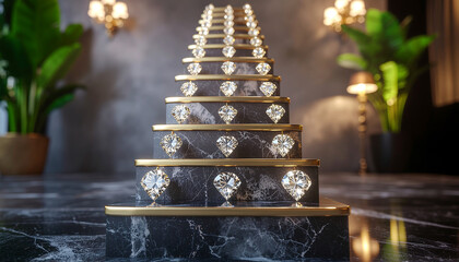 luxurious staircase adorned with diamonds, symbolizing wealth, opulence, and the ascent to success in an elegant setting.