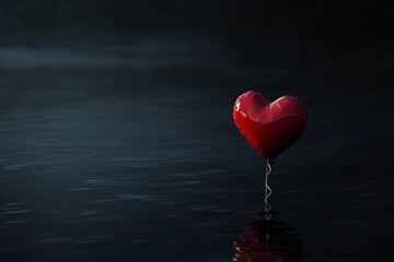 A Heart-Shaped Balloon Floating Above Dark Water