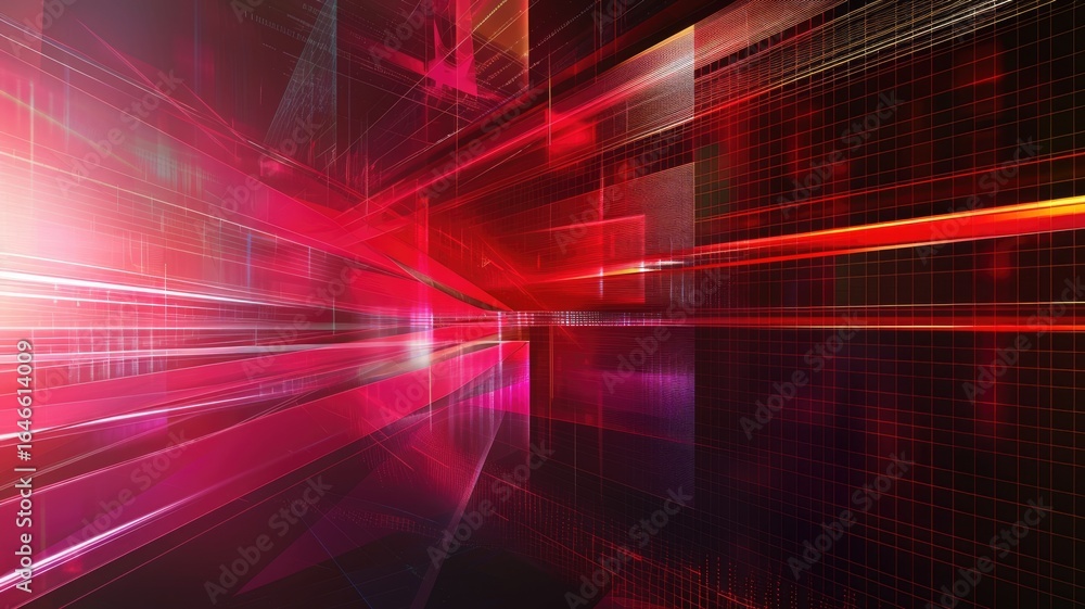 Poster abstract digital terrain with vibrant colors and grid lines. abstract artwork of portal with gradien