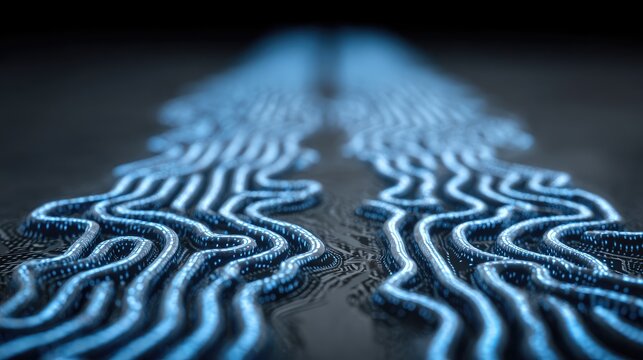 Abstract, wavy, blue lines on dark surface