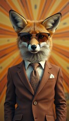 Obraz premium Sophisticated fox in suit and sunglasses standing in studio