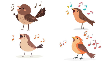 Brown bird singing cheerful color vector graphic, cute songbird illustration with open beak and music notes, joyful nature design for children’s books, posters, and digital artwork.