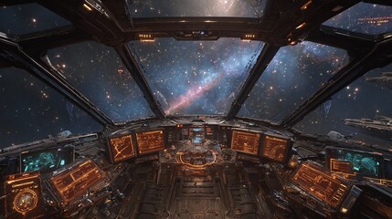 RAUMSCHIFF-COCKPIT MIT STERNENHINTERGRUND