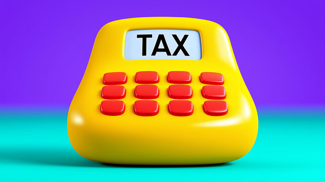 Tax Calculator, Business Finance, Home Office, 3D Illustration, Bright Colors, Close-Up View, Financial Awareness