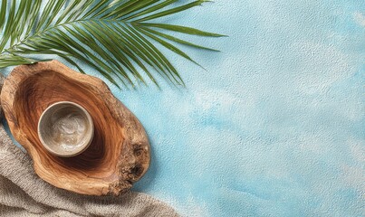 VOGELPERSPEKTIVE: STRANDPICKNICK-SZENE MIT GETR&Auml;NKEN, LEINENSTOFF UND HOLZSCHALE