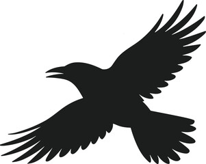 Flying Crow Silhouette Vector – Spooky Bird Illustration for Halloween and Gothic Themes