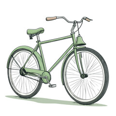 Fototapeta premium Detailed Green Bicycle Illustration with Bell and Shadow on Ground