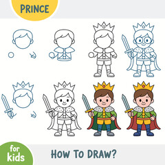 Step-by-Step Drawing Guide for Kids Learn to Create a Brave Cartoon Prince with Crown and word in Easy Stages, Perfect for Young Artists and Creative Play