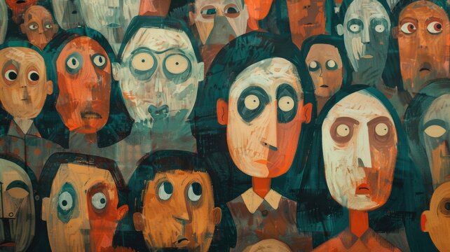 The abstract picture of angry between human in community with madness face express negative expression. Conflict of people in society have anxious emotions with depress and pressure atmosphere. AIG53.