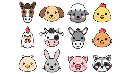 adorable farm animal portrait set vector art isolated white © zakariyae