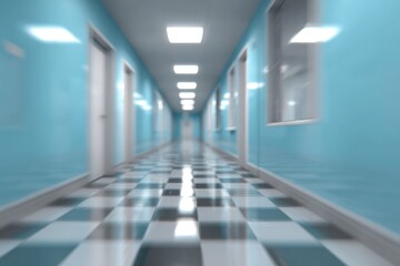 Obraz premium Empty, light-blue hospital hallway
