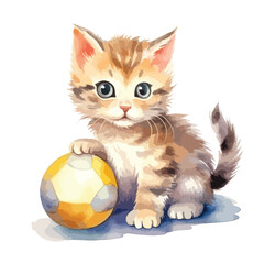 Obraz premium watercolor kitten playing with a ball illustration