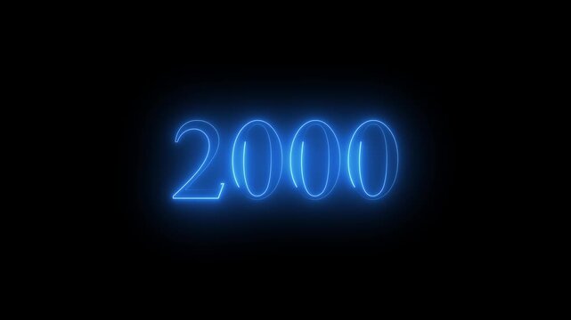 2000 neon line text. Abstract 2000 neon text animation, Glowing neon number text background 4k video animation . black background and blue  color text ...