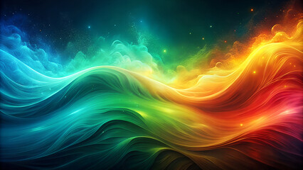 Vibrant swirling nebula of cosmic energy with waves of bright rainbow colors and sparkling stardust creating a mesmerizing abstract background