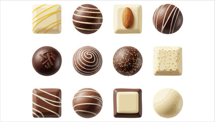 luxury chocolate assortment top view vector art isolated white