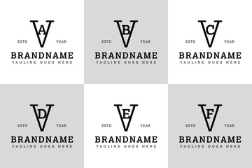 Letters VA VB VC VD VE VF Monogram Serif Logo, for business with AV BV CV DV EV FV initials